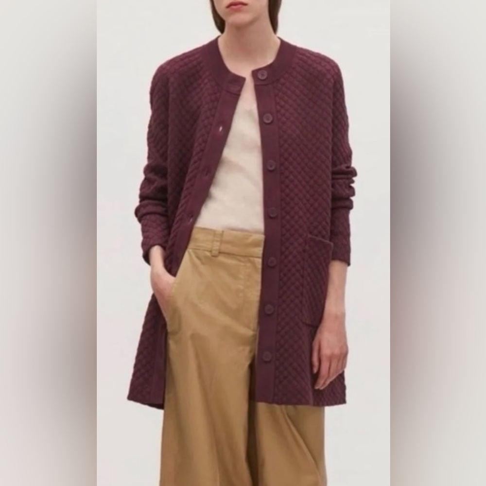 COS knit Burgundy Marron textured Cardigan